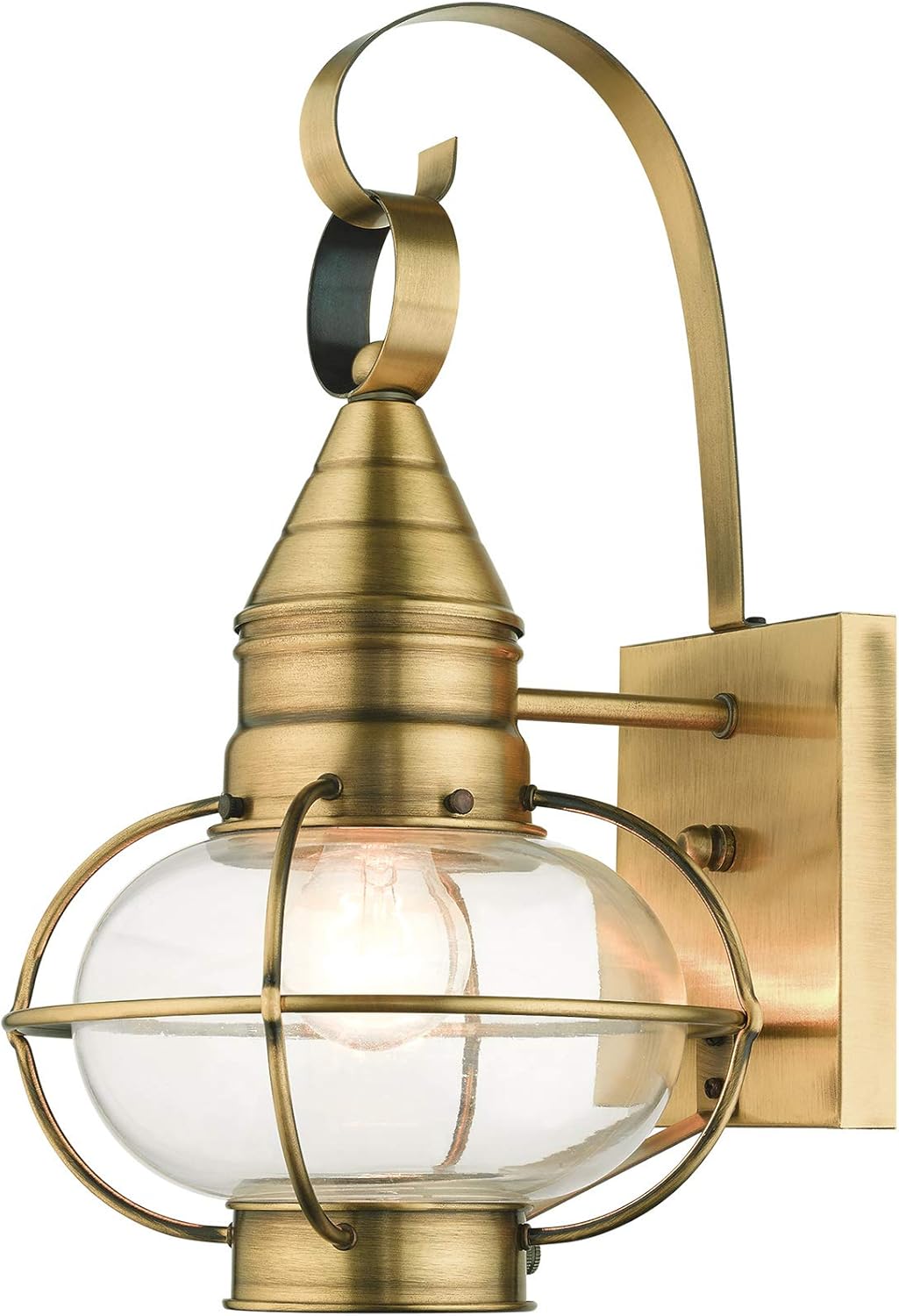 Livex Lighting 26901-01 Newburyport Collection 1-Light Outdoor Wall Lantern with Clear Glass, Antique Brass, 8.75 x 14.75