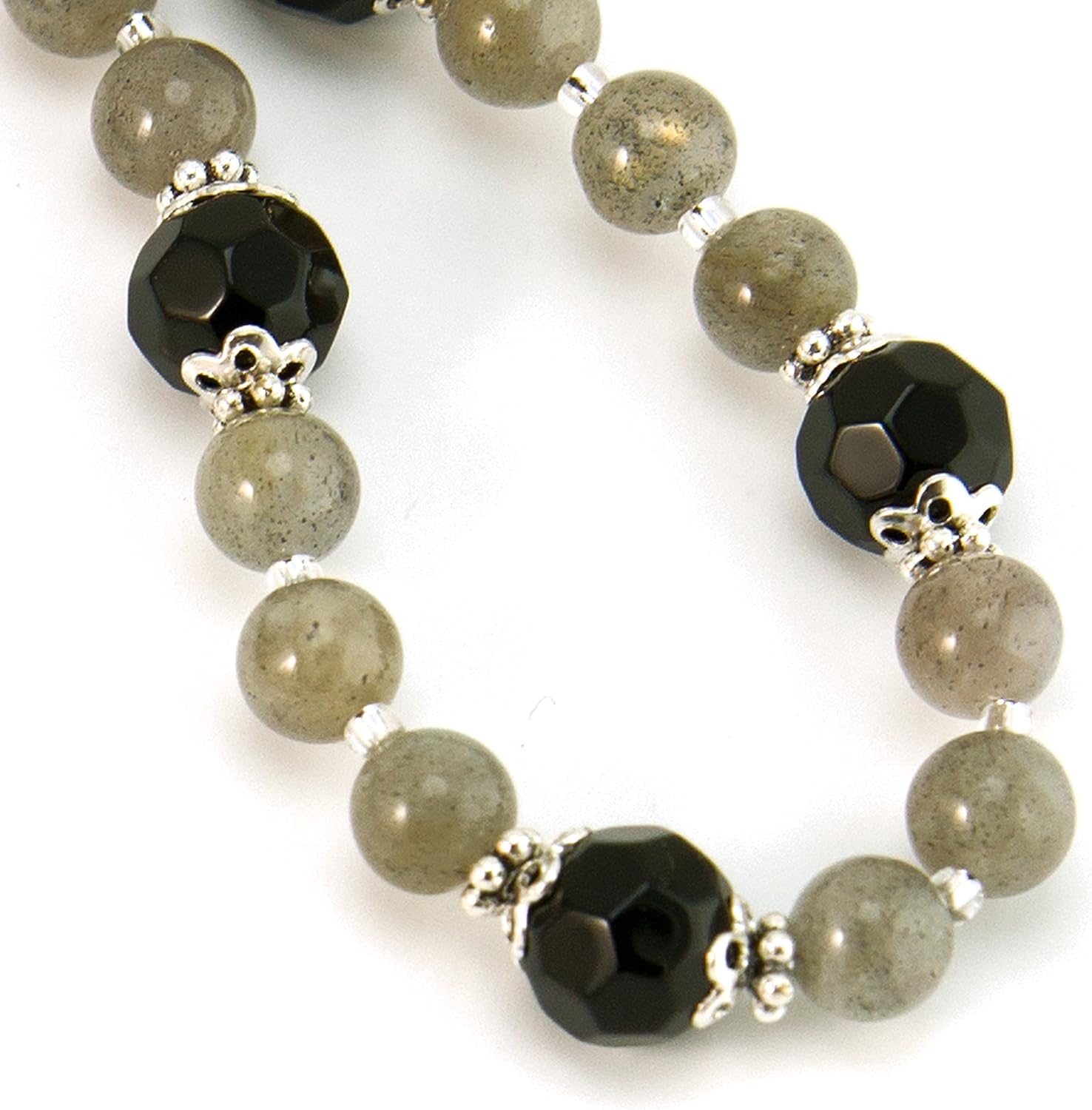 AWEHIRU Silver Inches Catholic Prayer Beads St Michael Protector Small Chaplet Labradorite Gemstone Blessed with Anointing Oil