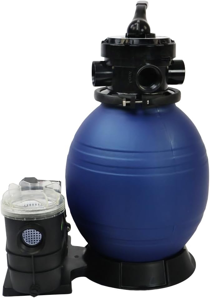 Rx Clear 12-Inch Above Ground Pool Sand Filter System | 3/4 HP Pump | 42 lb Sand Capacity | Fits Pools Up to 7,200 Gallons | Includes: Hoses, Clamps & Universal Fittings for Soft-Sided Swimming Pools