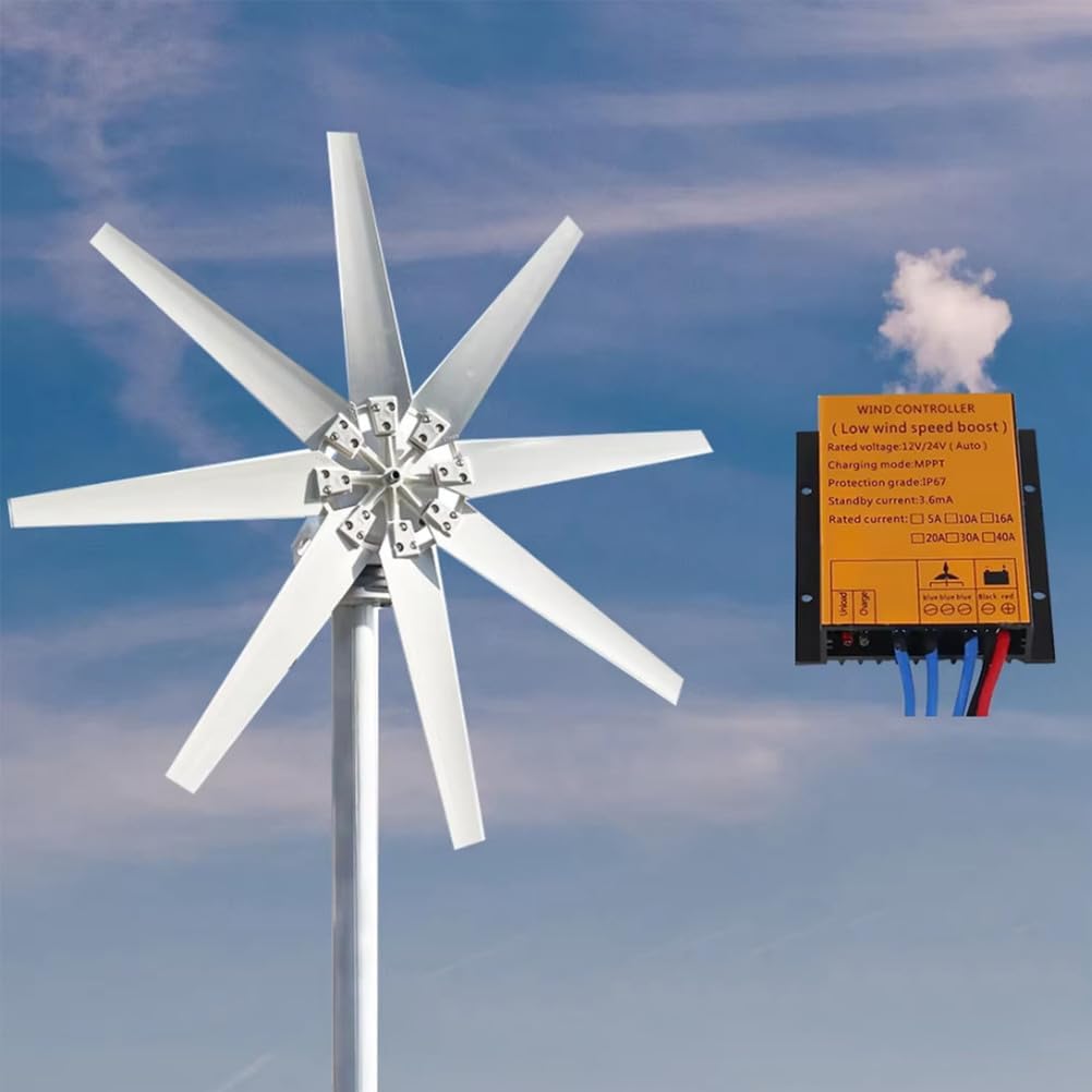 Wind Turbine 8000W DC 12V 24V 48V 220V Wind Turbine Generator, with 8 Blades Wind Turbine Kit with Controller for Boats, Terraces, Cabins Or Mobile Houses Charging,220V