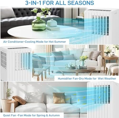 8000 BTU Portable Air Conditioner,3-in-1 Portable AC Unit Up to 350 Sq.Ft,3-in-1 Air Cooler,Fan & Dehumidifier with Remote,Quiet Floor Air Cooler for Bedroom, Office, White