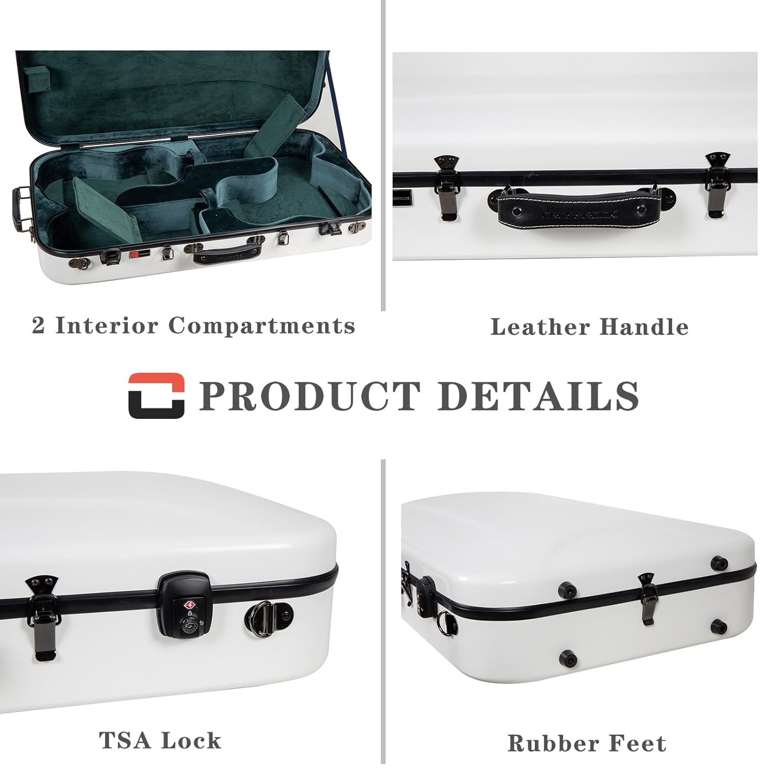 Crossrock Fiberglass Double Case-Fits Two 30'' Baritone Ukuleles, with Accessory Compartment, Backpack Straps, TSA Lock-Milky White (CRF2020DBUMW)