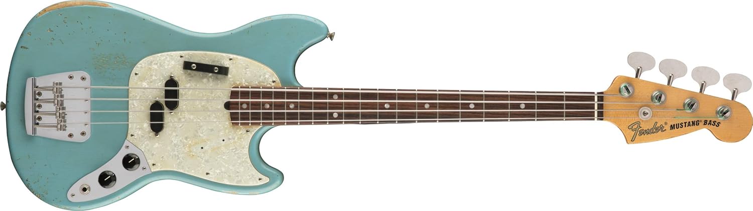 Fender JMJ Road Worn Mustang Bass, Faded Daphne Blue, Rosewood Fingerboard