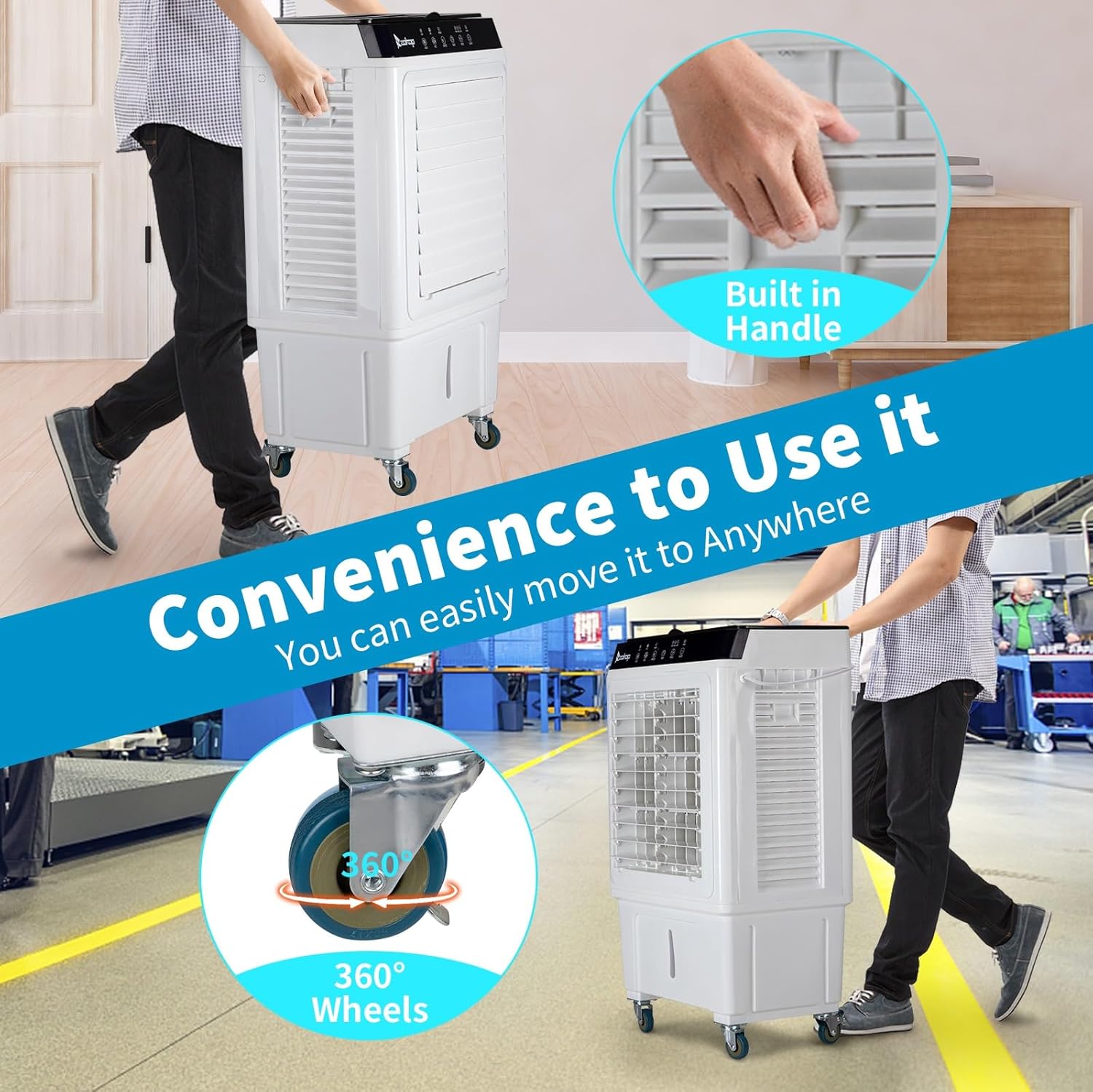 3 in 1 Portable Evaporative Cooler with 4 Ice Packs & 7.93 Gal Large Water Tank, 2353CFM Cooling Fan with Remote, 7.5H Timer, 3 Speeds, 90° Oscillation, Air Conditioner Portable for Indoor Outdoor