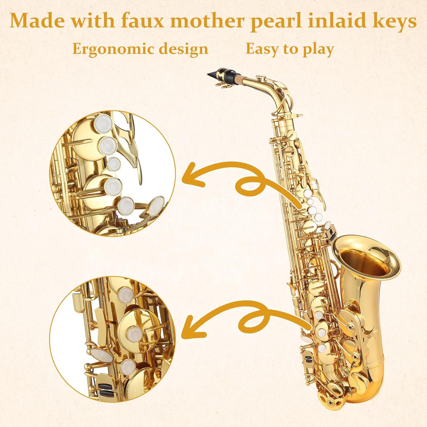 Alto Saxophone Full Kit - E-Flat, Includes Case, Strap, Reeds, Stand & Cleaning Accessories