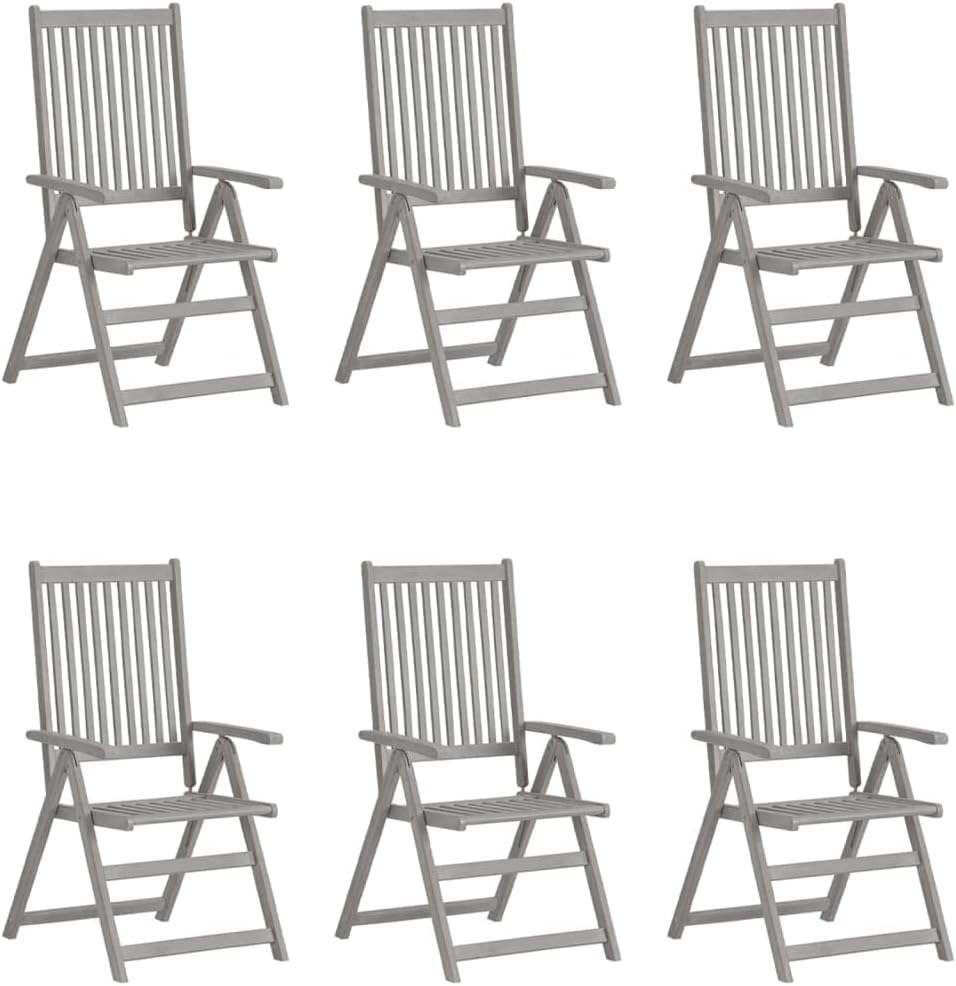 Patio Chair Patio Reclining Chairs 6 pcs Gray Solid Acacia Wood