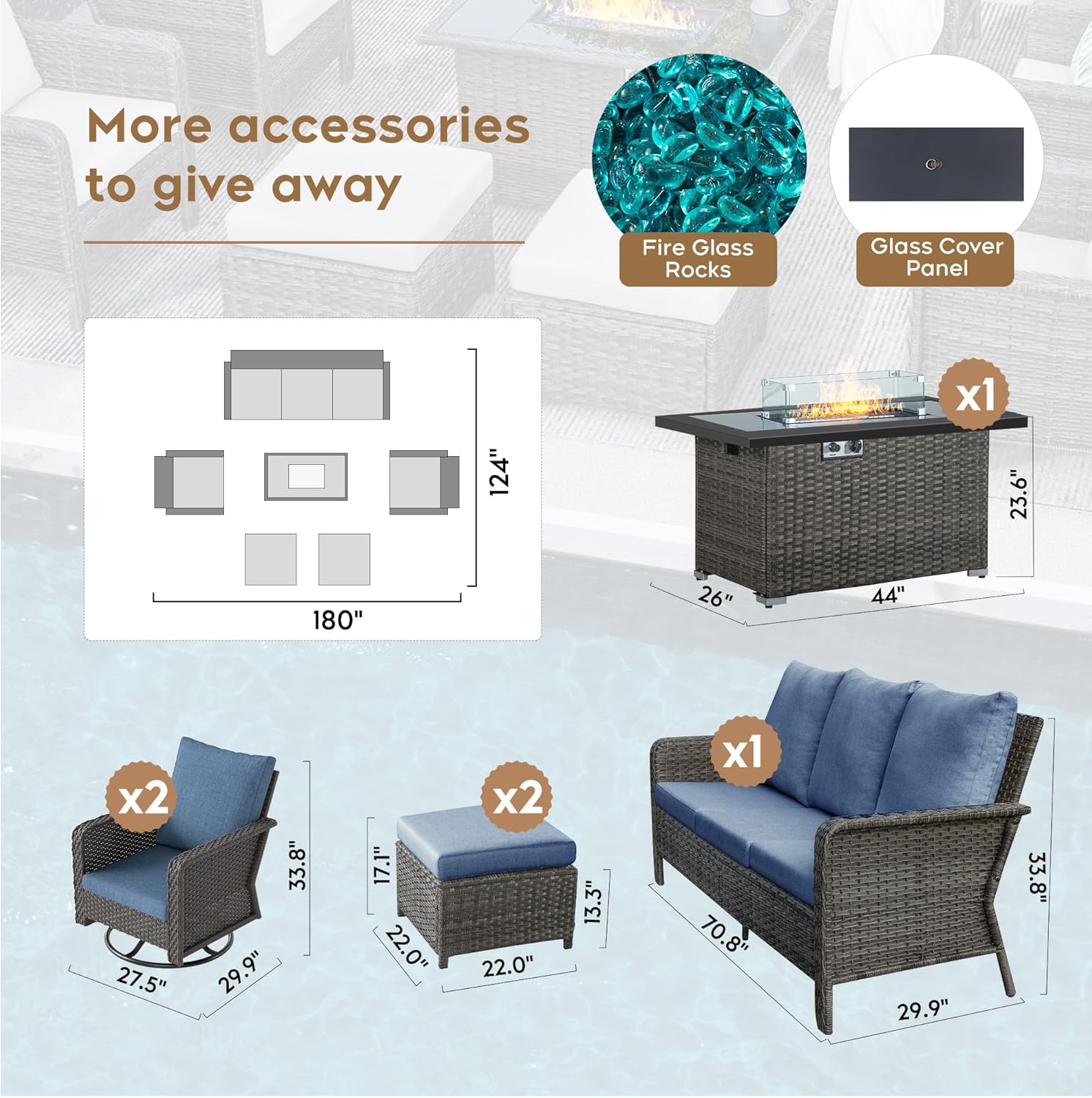 Yechen Patio Furniture Set 6 Peices with 44