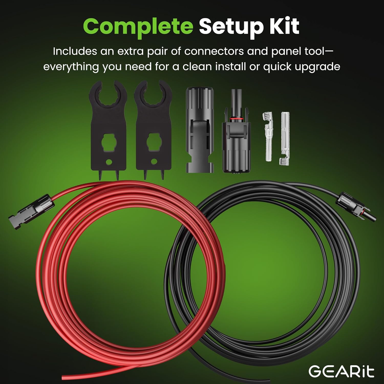 GearIT 10AWG Solar Extension Cable (50FT Black - 50Ft Red) Male to Female Solar Connectors with Adapter Tool Kit, Solar Panel Renewable Energy, 10 Gauge Pure Copper Extension Cord, 50 Feet