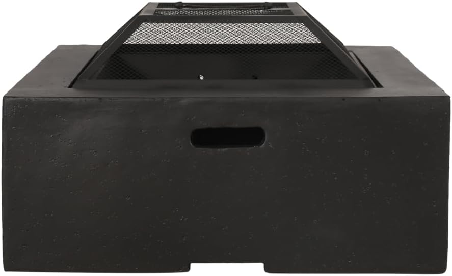 29 Inch Square Dark Gray Wood-Burning Fire Pit, Outdoor MgO Lightweight Concrete Fire Pit with Spark Screen & Poker, No Assembly Required, for Patio Garden Backyard