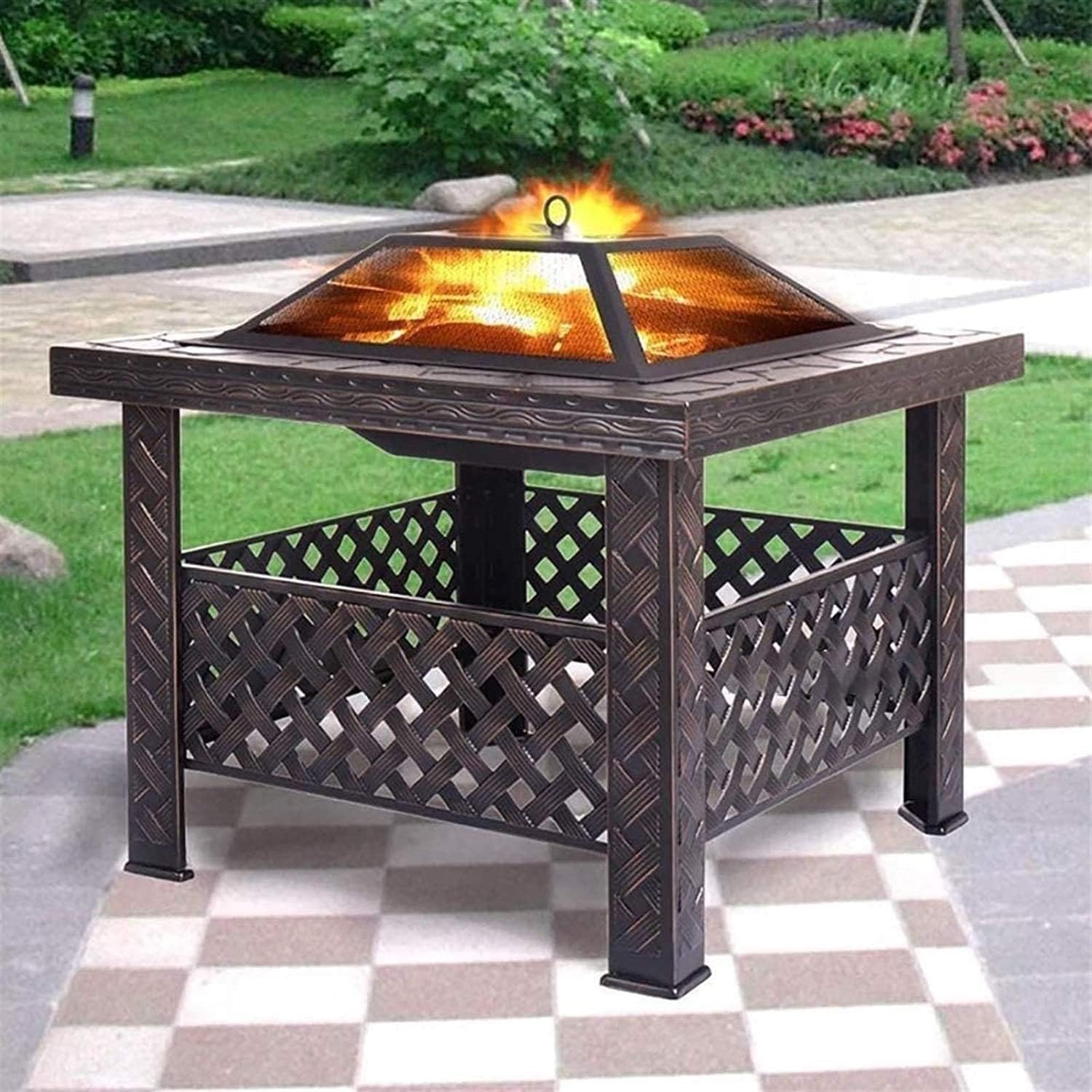 Garden Fire Pit Grill Bowl Grill Barbecue Rack Outdoor Fire Pit, Metal Fire Bowl Fireplace Backyard Patio Garden Stove with Spark Screen and Safe Poker, Fire Pits for Outside, Bonfire
