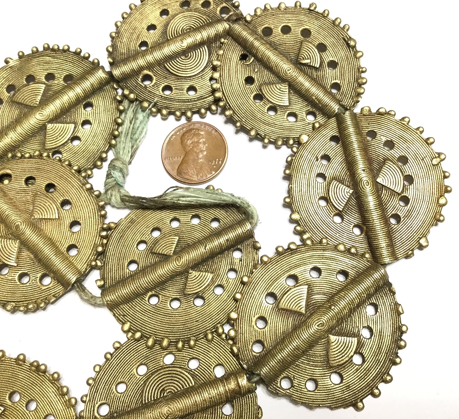 Strand of 11 Baule African Tribe Handmade Brass Trade Beads