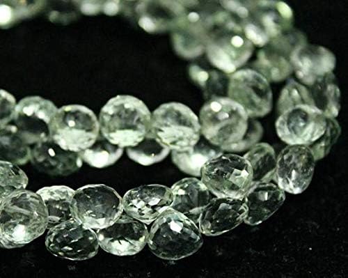 prasiolite green amethyst faceted onion drop briolette loose gemstone craft beads strand 16 pc 6mm 8mm