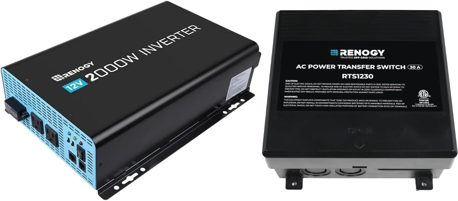 Renogy 12V 2000W Pure Sine Wave Inverter Bundle with Transfer Switch