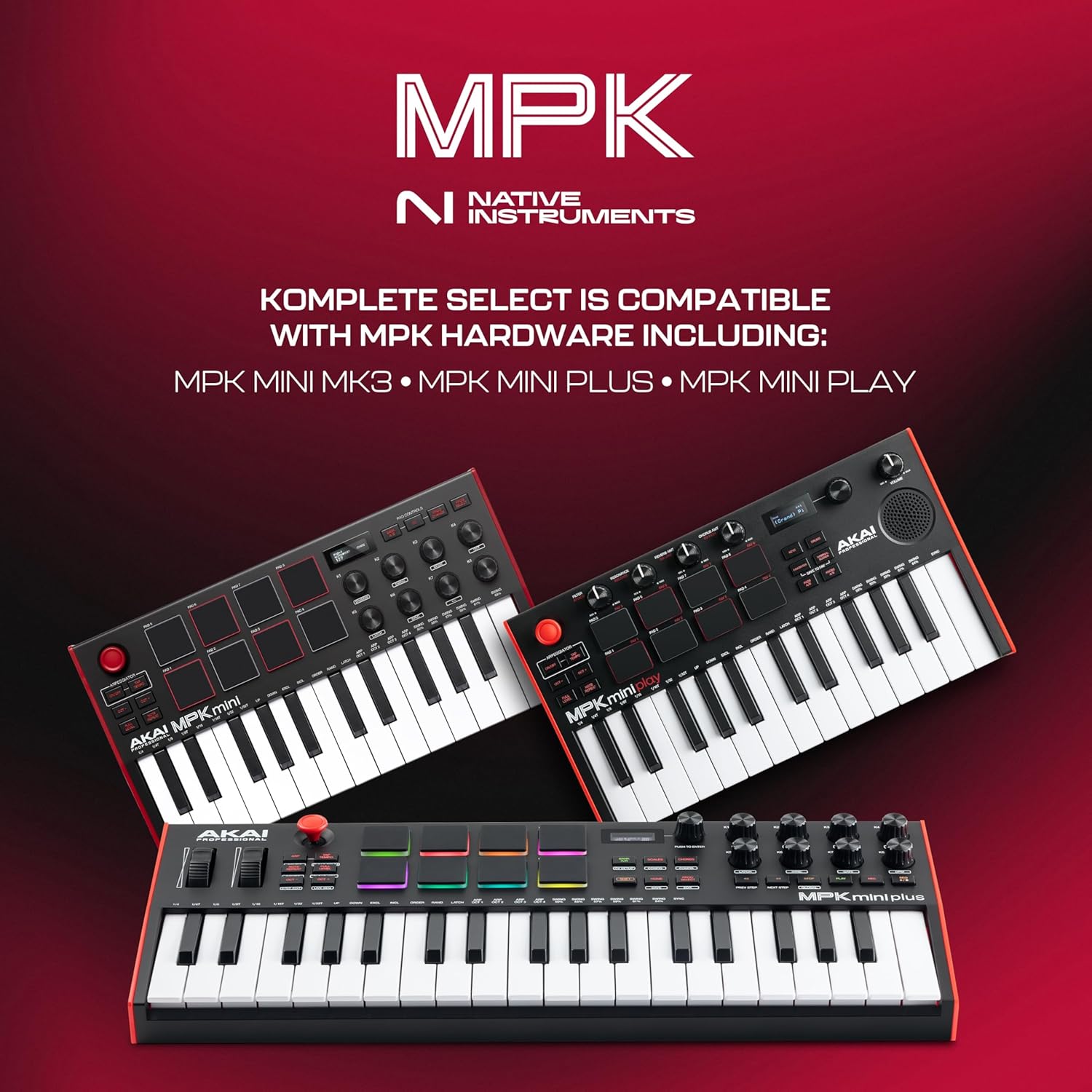 Akai Professional MPK Mini Play MK3 - MIDI Keyboard Controller with Built-in Speaker and Sounds Plus Dynamic Keybed, MPC Pads, Software Suite and Native Instruments Sound Package