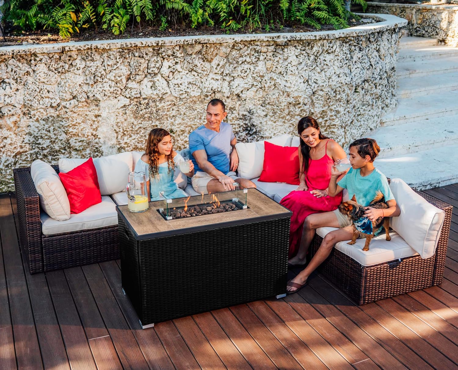 Nestl 43 Inch Fire Pit for Outdoor - 50,000 BTU Outdoor Propane Fire Pit Table with Lid, Rain Cover & Lava Rocks - Patio Fire Pit Table with Tempered Glass for Backyard Gatherings - Black