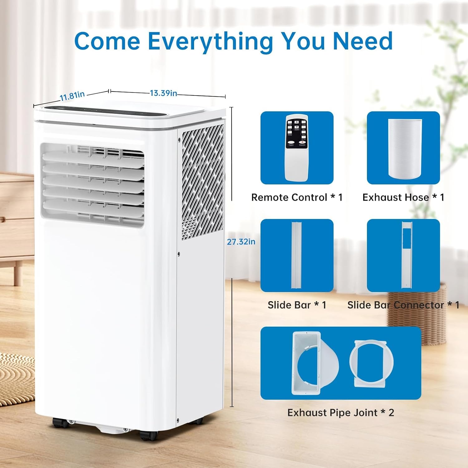 10000 BTU Portable Air Conditioner,Cooling up to 450 sq.ft.3-in-1 Compact AC with Remote Control, LCD Display and 24-hour Timer. Ideal for Rooms and Offices.