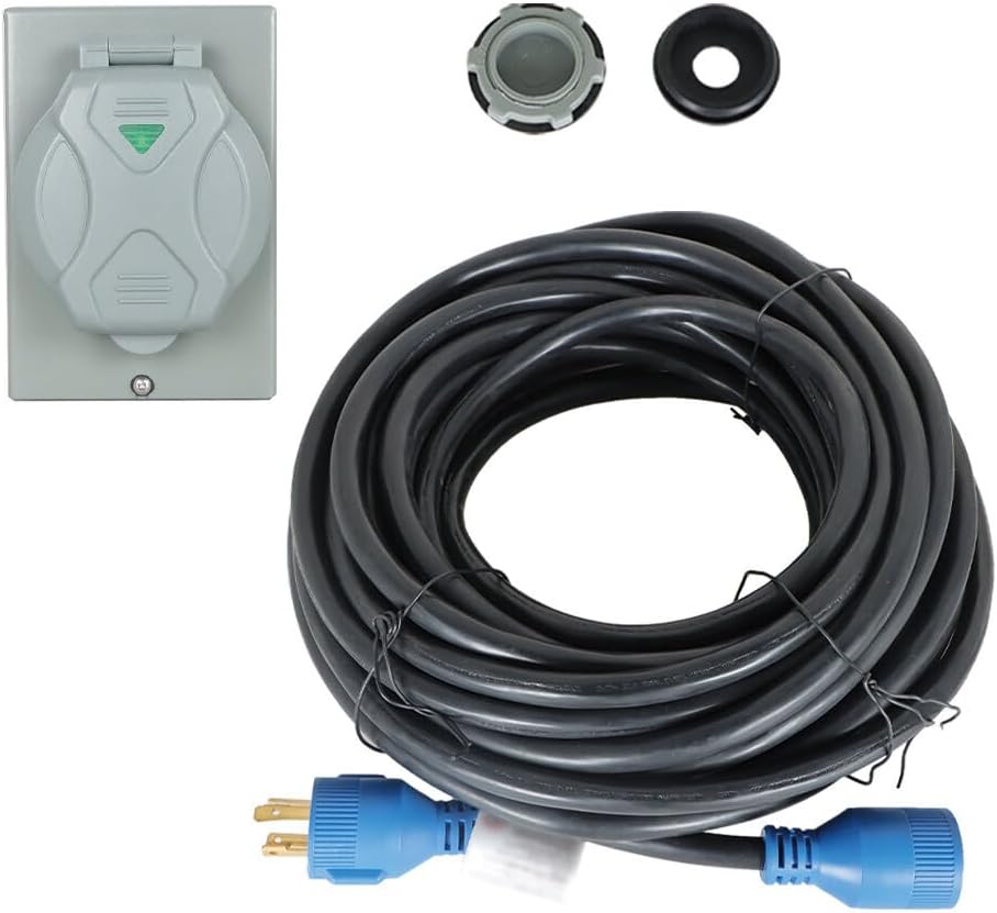 30A Generator Cord 75FT and Power Inlet Box Combo Kit For Outdoor Use Waterproof