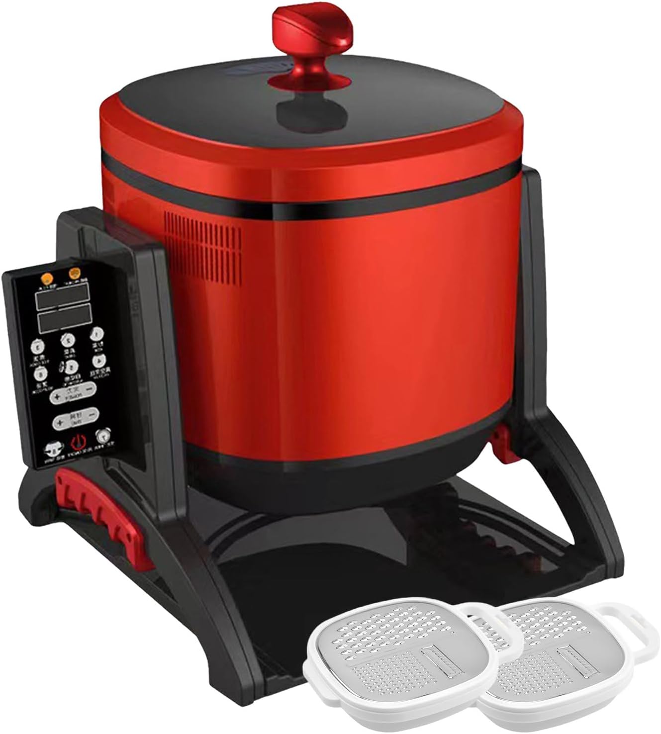 Automatic Cooking Machine, Food Steamer 360° Rotatable Stir Fry Robot, 6L Capacity Fried Rice Machine with LED Display & Detachable Top Cover for Commercial Home Use (with 2 Grater)