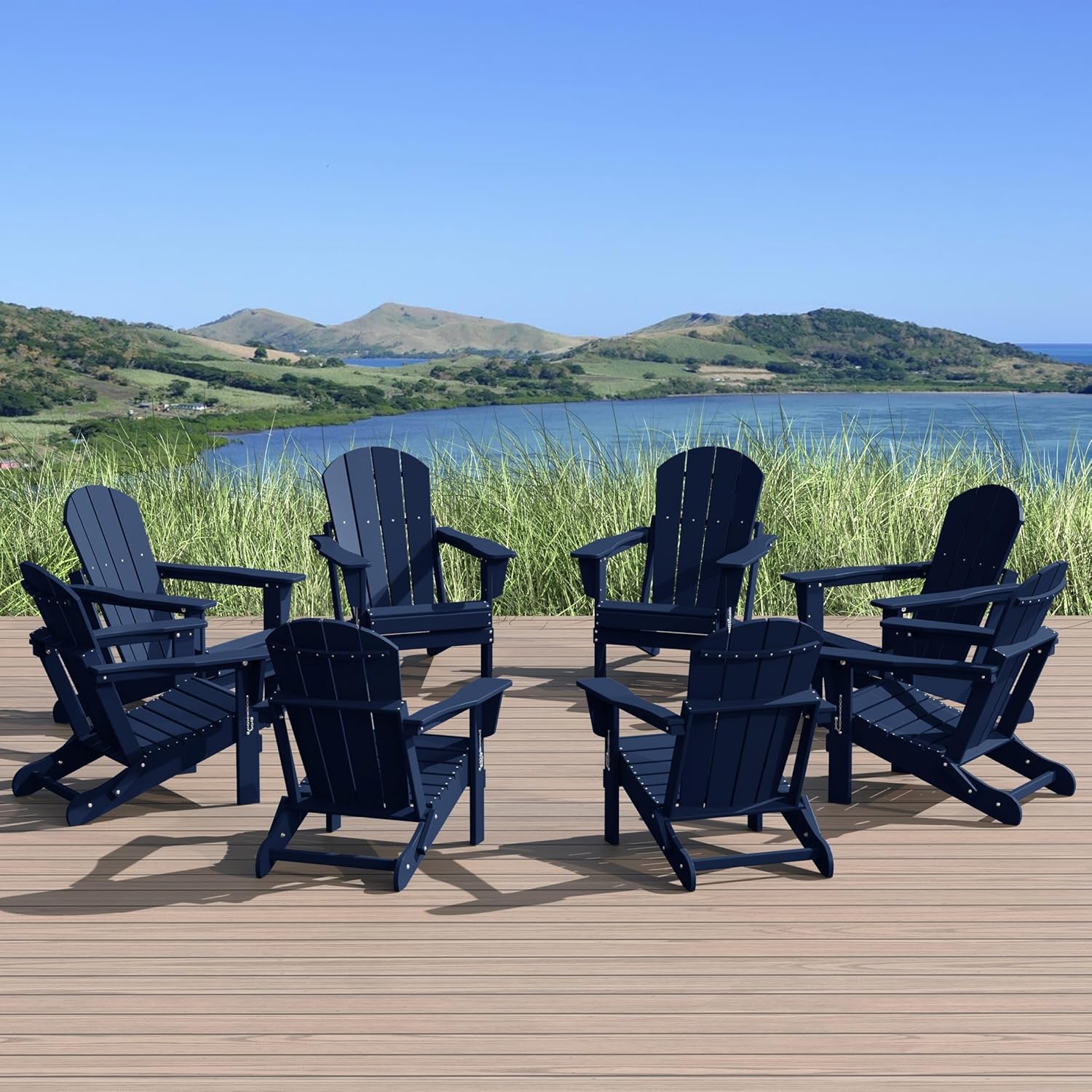 WestinTrends Malibu Malibu Outdoor Folding Poly Adirondack Chair (Set of 8), Navy Blue