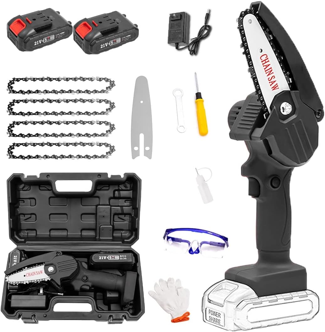 Mini Chainsaw with Battery and Led Lights,4 Inch Cordless Chainsaw with Charger,Mini Chain Saw,Cordless Battery Power, Portable Electric Chainsaw, Suitable for Gardening, Wood, Outdoor Camping