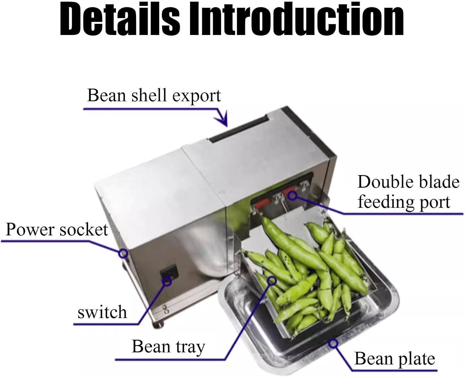 Semi-Automatic Pea Sheller Machine, 20W 304 Stainless Steel, High-Efficiency Bean Peeling Tool, 22 Lbs/h Output for Kitchen Use - Ideal for Peas, Soybeans, and Beans