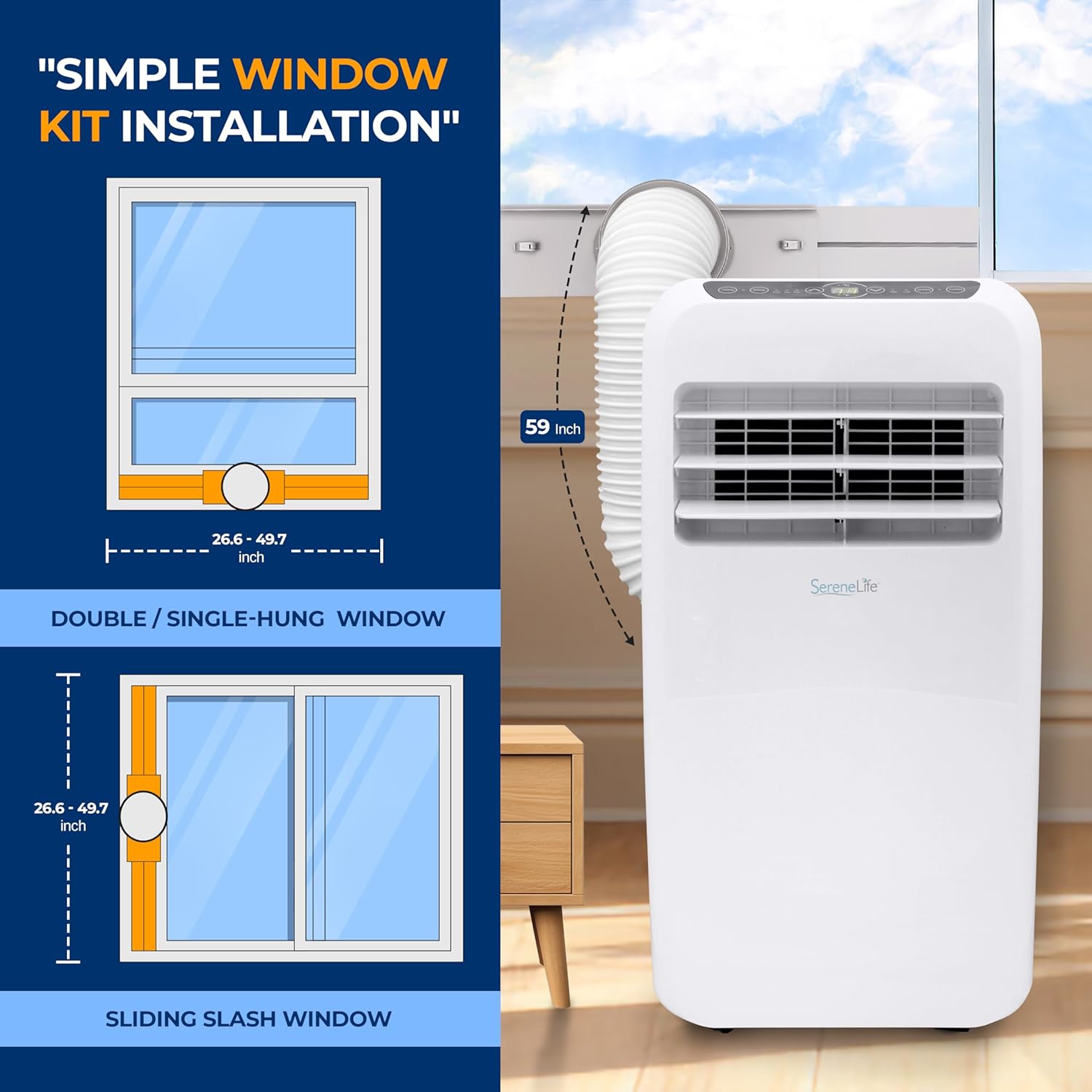 SereneLife Small Air Conditioner Portable 10,000 BTU with Built-in Dehumidifier - Portable AC unit for rooms up to 450 sq ft - Remote Control, Window Mount Exhaust Kit