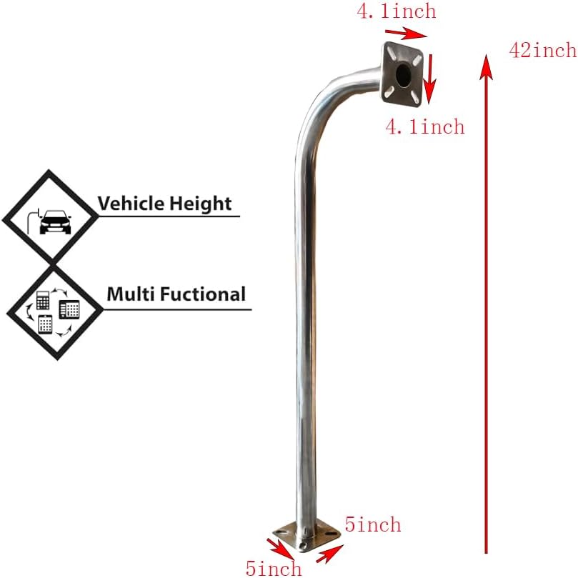 Gooseneck Keypad Stand，Heavy Duty Stainless Steel Universal Access Control Mounting Post Keypads，42” Height， 4.1” x 4.1”， 5” x 5” Universal mounting Plates， Other Access Control Accessories