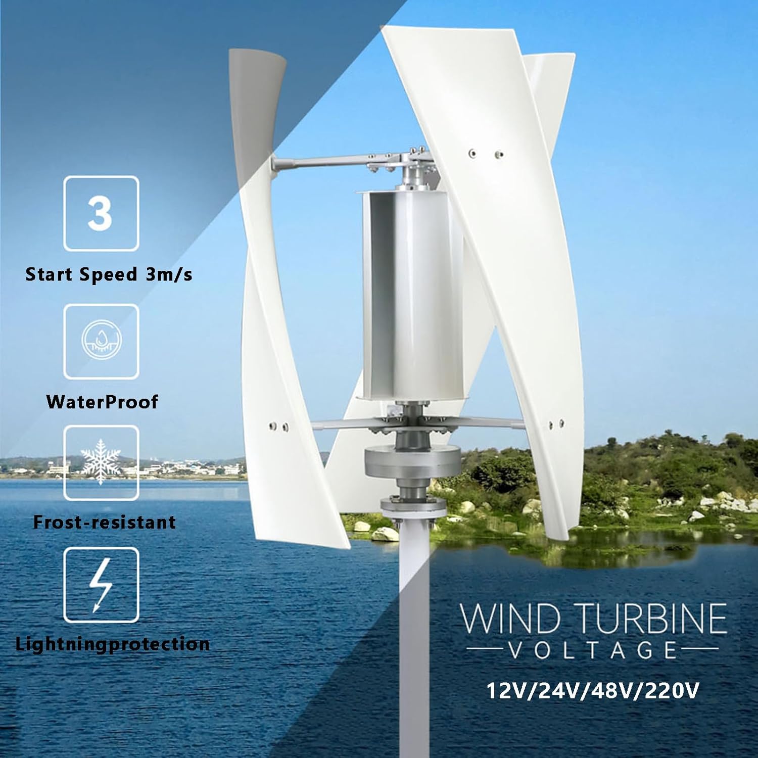 10000W Wind Turbine,3-Blade Wind Power Generator,Magnetic Levitation Wind Turbine with MPPT Controller,for Home, Boats, Street Lighting 12V
