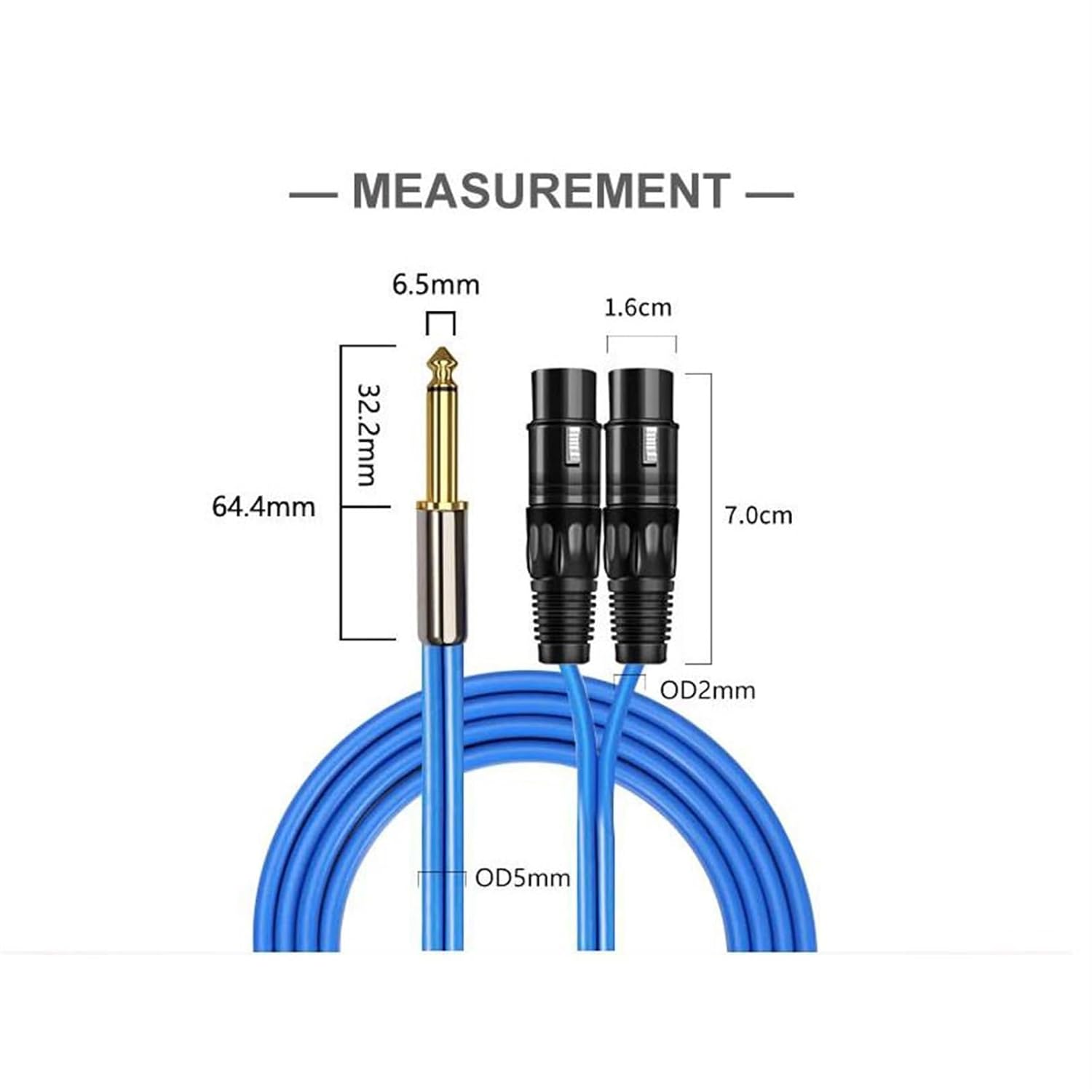 Pro Audio Cable Cable TS Jack 1/4 Inch To 2 XLR Female For Guitar Amplifier 6.35mm To Dual 3 Pin OFC Cable(5meter)