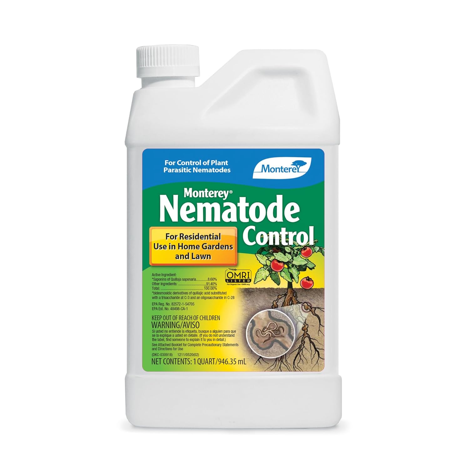 Monterey Nematode Control - Organic Gardening Control of Plant Parasitic Nematodes - 1 Quart - Apply with Sprayer, or as Drench