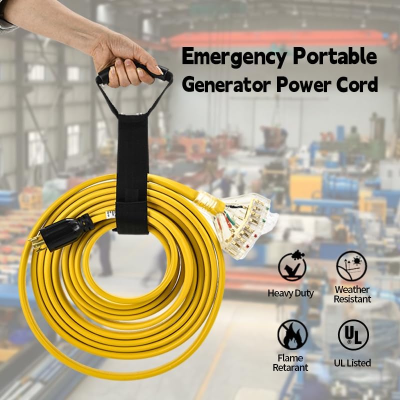 Locking Plug L14-30P to 4X 5-20R/5-15R Generator Adapter Extension Cord, 4 Prong 30 Amp to 110V,Twist Locking to 15 Amp/20 Amp Household Outlet, 125/250V 7500 Watts, ETL Listed (25FT)
