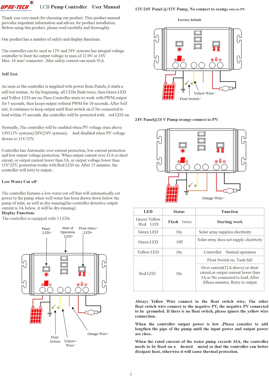 Solar Pump Controller; LCB 16Amp DC Pump Controller; Linear Current Boosters; 12V/24V Compatible; 14-55V DC Input; 16A Max Output