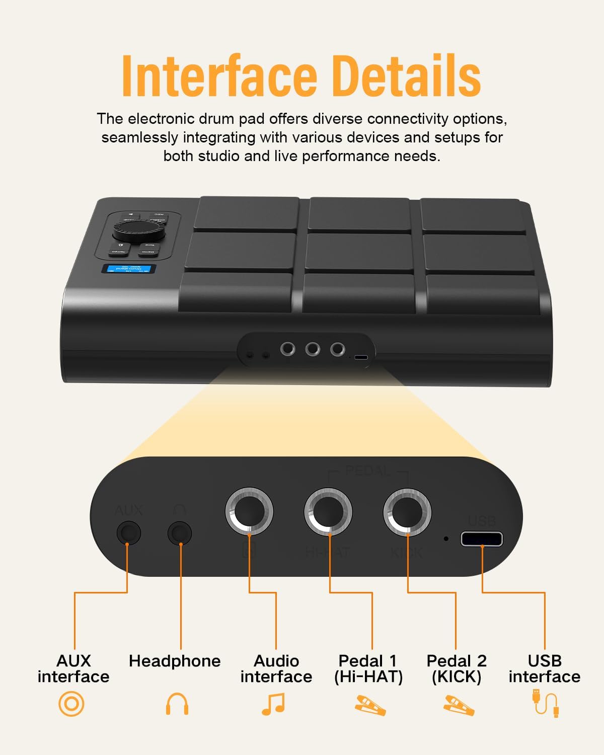 9 Pads Electronic Drum Pad, Electronic Tabletop Drum Set, Portable Digital Drum Kit with Velocity Sensitivity, LED Drum Pad Lights, MIDI Mac & PC Support, Ideal Gift for Beginners