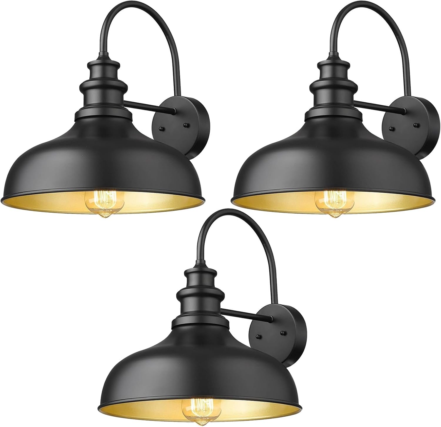 Bestshared Outdoor Barn Lights,3 Pack Farmhouse E26 Socket outdoor Lantern Lamp, Weatherproof Industrial Exterior Wall Lighting Fixture,Anti-Rust Outside Wall Sconce for Porch, Entryway, Garage(Black)