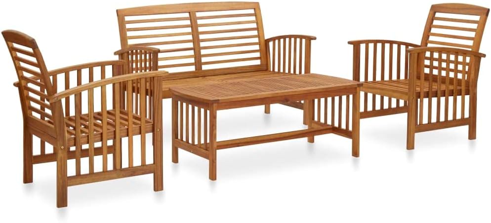 Garden Lounge Set, Natural Solid Acacia Wood, Durable Outdoor Patio Furniture Set, Rectangular, 4-Person Seating, Brown Oiled Finish