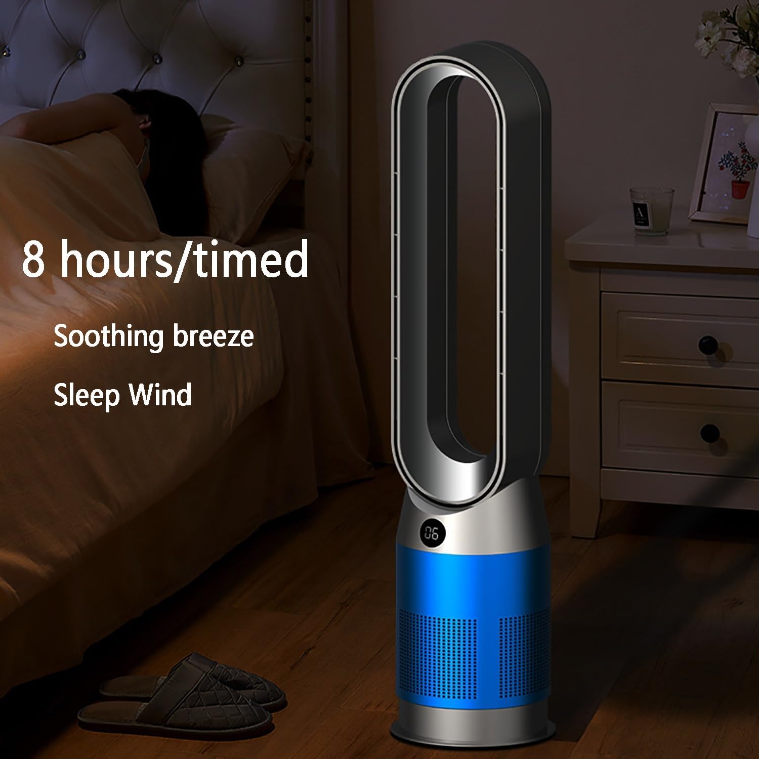 Floor Fan Air Circulation Fan Quiet Bladeless Fan Oscillating Tower Fan with Remote, 8 Speeds, 8H Timer, 80° Oscillating Pedestal Fan, Portable Cooling Fan for Bedroom, Home, Office(Blue)