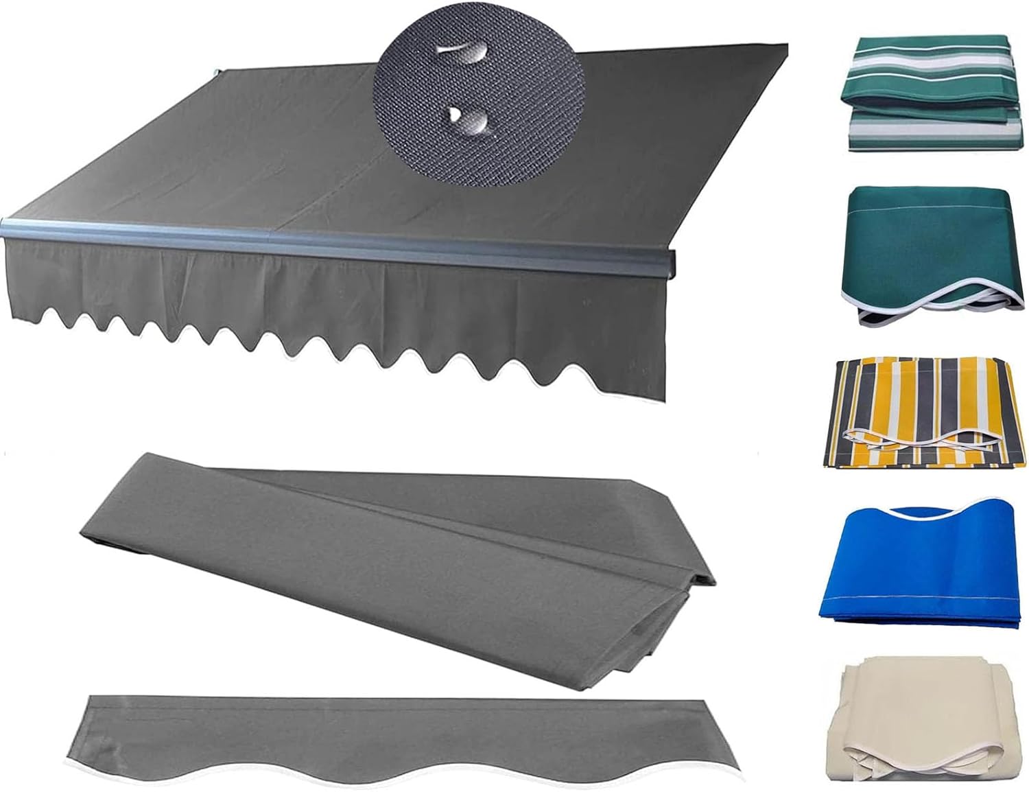 DAZULI Retractable Awning Fabric Replacement (Fabric Only) Deck Shade Tarp Fabric Polyester Canopy Top Cover with Uv Protection for Doors Awning Top(Size:19.6x11.5ft,Color:Dark Grey)