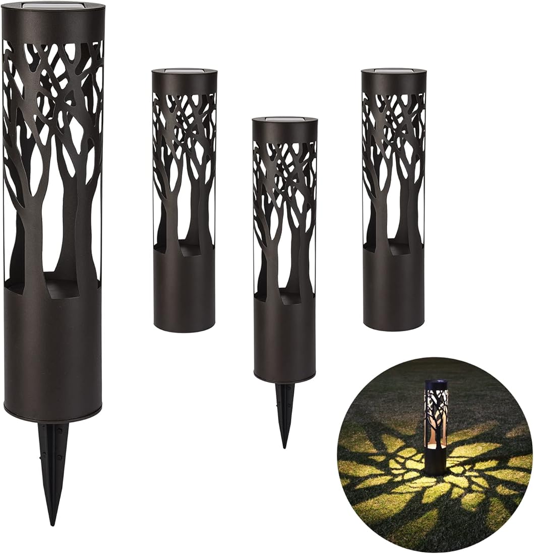 4Pack Solar Pathway Lights Outdoor, Landscape Lighting Dust to Dawn Solar Lights for Garden Decor, Metal Path Lights Solar Powered for Yard Lawn Patio Walkway Warm Yellow