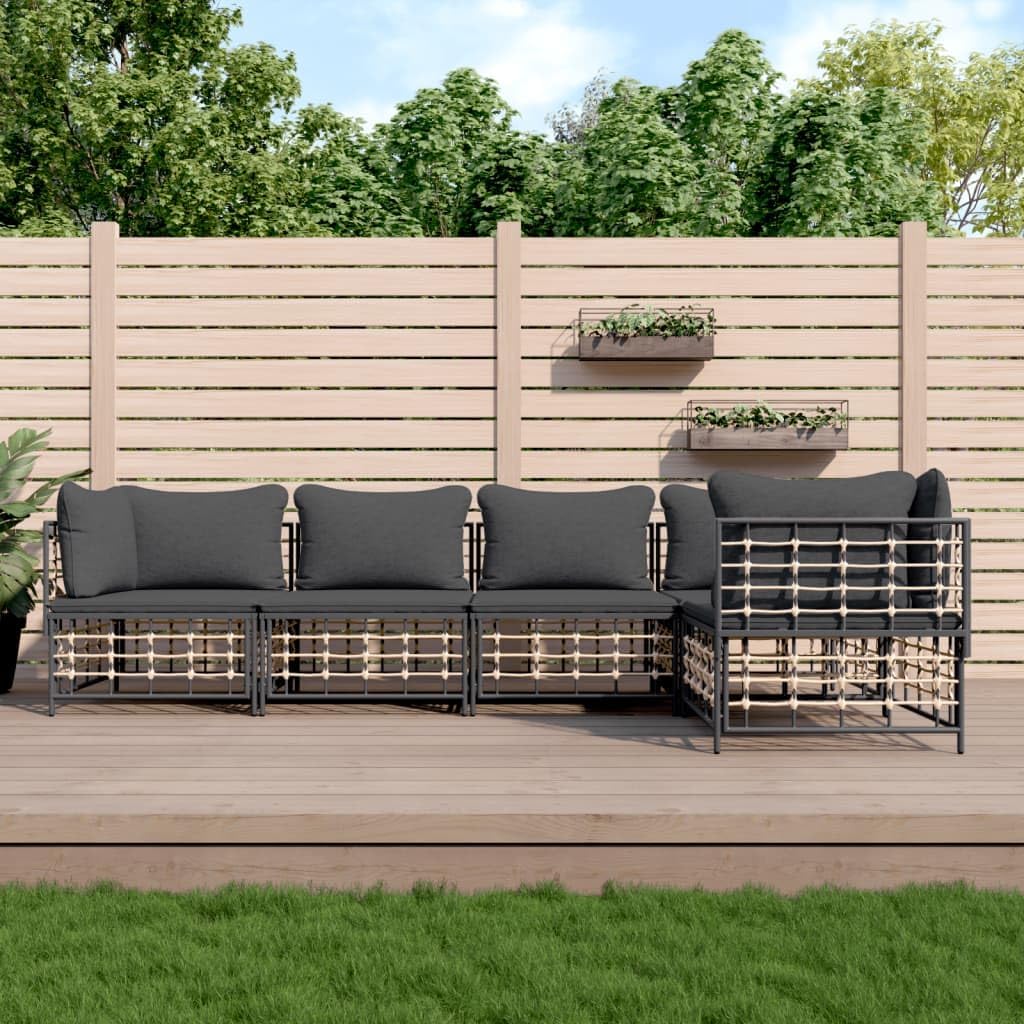 5 Piece Patio Lounge Set with Cushions, Poly Rattan,Corner and Middle Sofa Garden Lounge Set, WeatherResistant Poly Rattan, Modular Design Patio Furniture & Accessories, Outdoor Seating