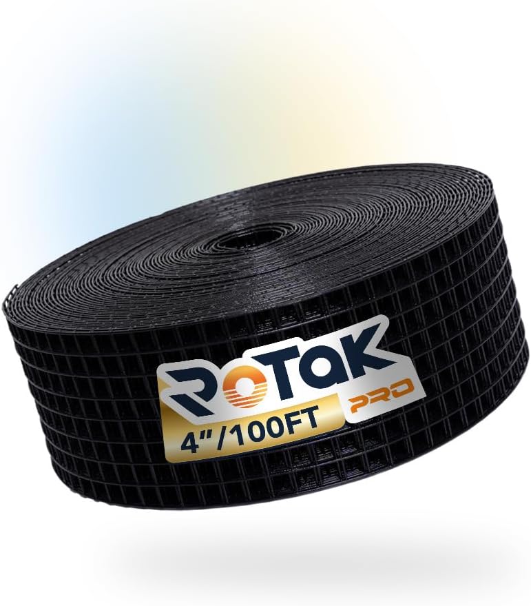 Rotak Critter Guard PRO - 4in x 100ft Solar Panel Bird Prevention Roll - Heavy Duty Galvanized Black PVC Coated ½ inch Wire Roll Mesh
