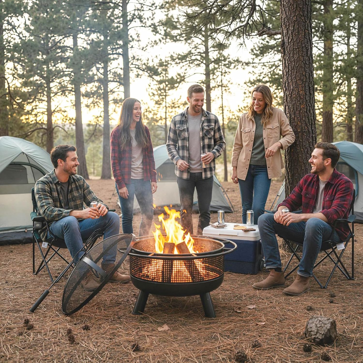 Tangkula Fire Pit for Outside Wood Burning, 24 Inch Heavy-Duty Metal Fire Bowl with Spark Screen, Poker, Log Grate, Portable Outdoor Round Fire Pit for Camping Bonfire Patio Backyard Garden