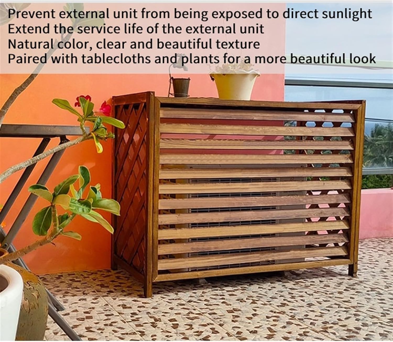 Wooden Air Conditioner Cover, Solid Wood Air Conditioner Flower Rack, Decorative Air Conditioner Fence, Garden Balcony Air Conditioning Privacy Screen,Living Room
