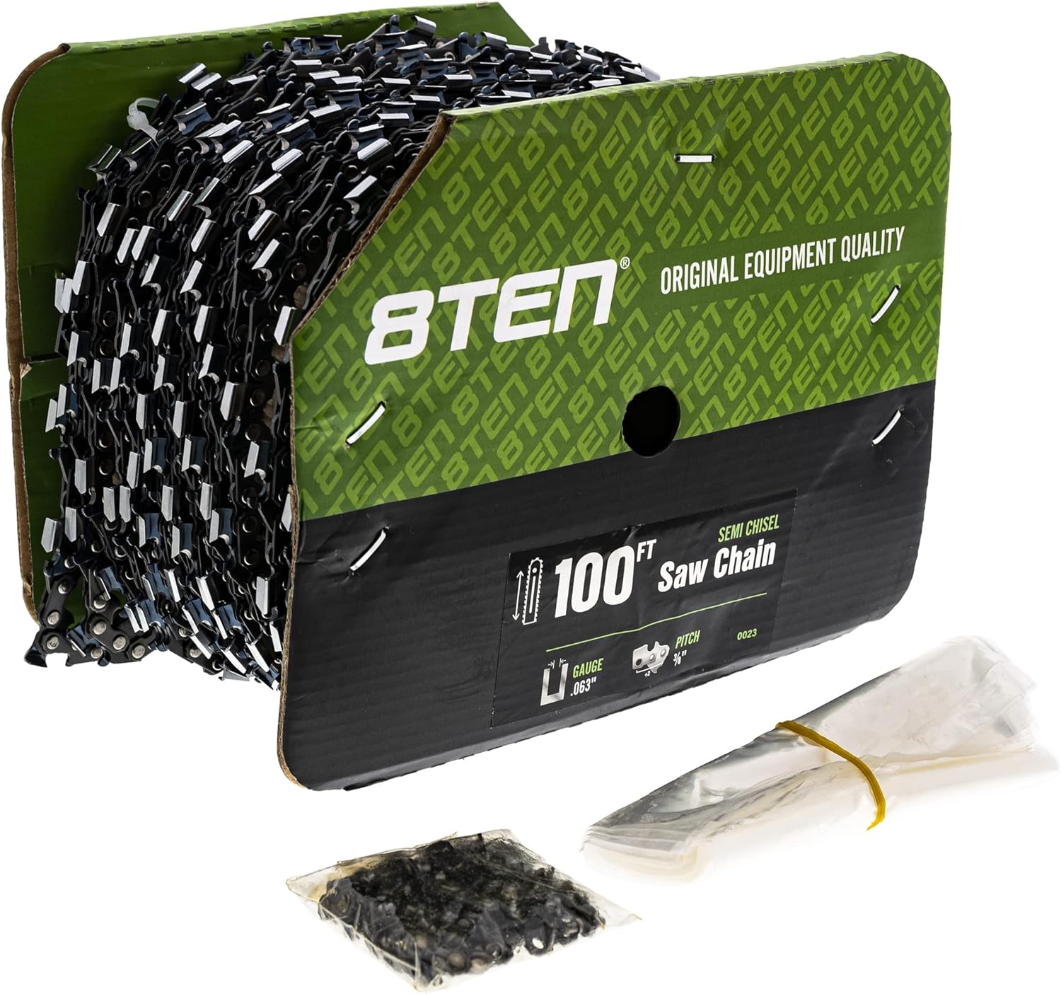 8TEN Chainsaw Chain Bulk Reel Semi Chisel 100 Foot 0.063 Gauge 3/8 Pitch