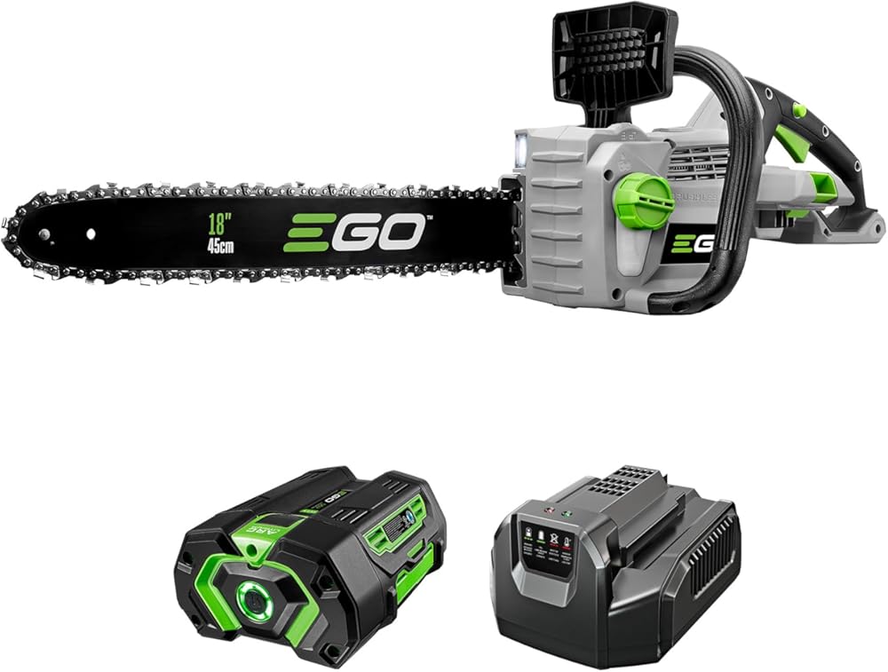 EGO POWER+ Chain Saw, 18” Battery Powered Chainsaw, Electric Cordless, Includes 56V 4.0Ah Battery and Charger – CS1803