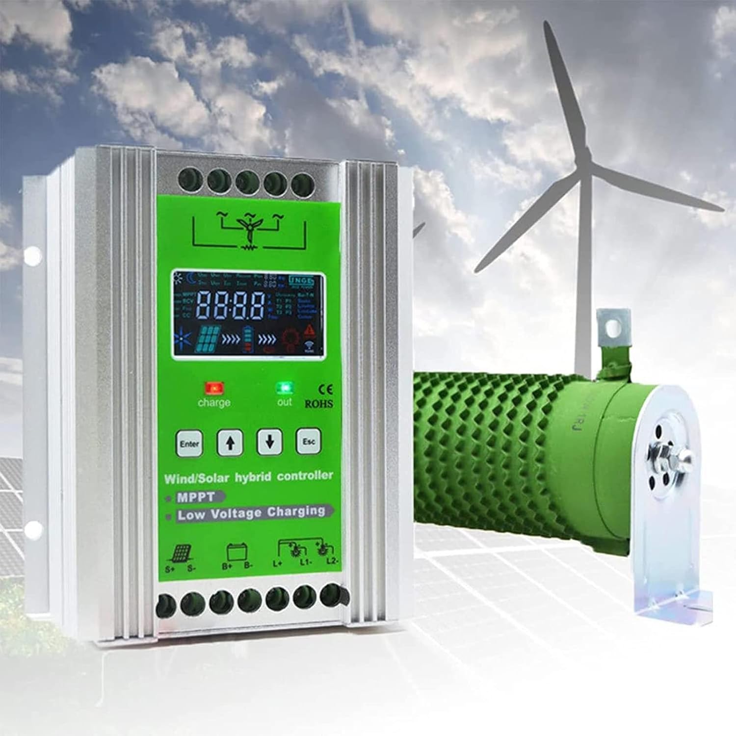 12V/24V/48V Smart Wind Solar Hybrid Controller, 6000W/8000W/10000W/12000W LCD Display MPPT Multifunctional Off Grid Wind Solar Controller(24V-48V,10000W)
