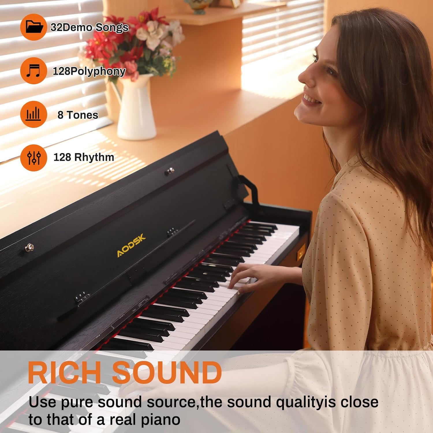 AODSK B-85 Digital Piano, 88 Keys Electric Keyboard Piano for Beginner+Wooden Duet Piano Bench