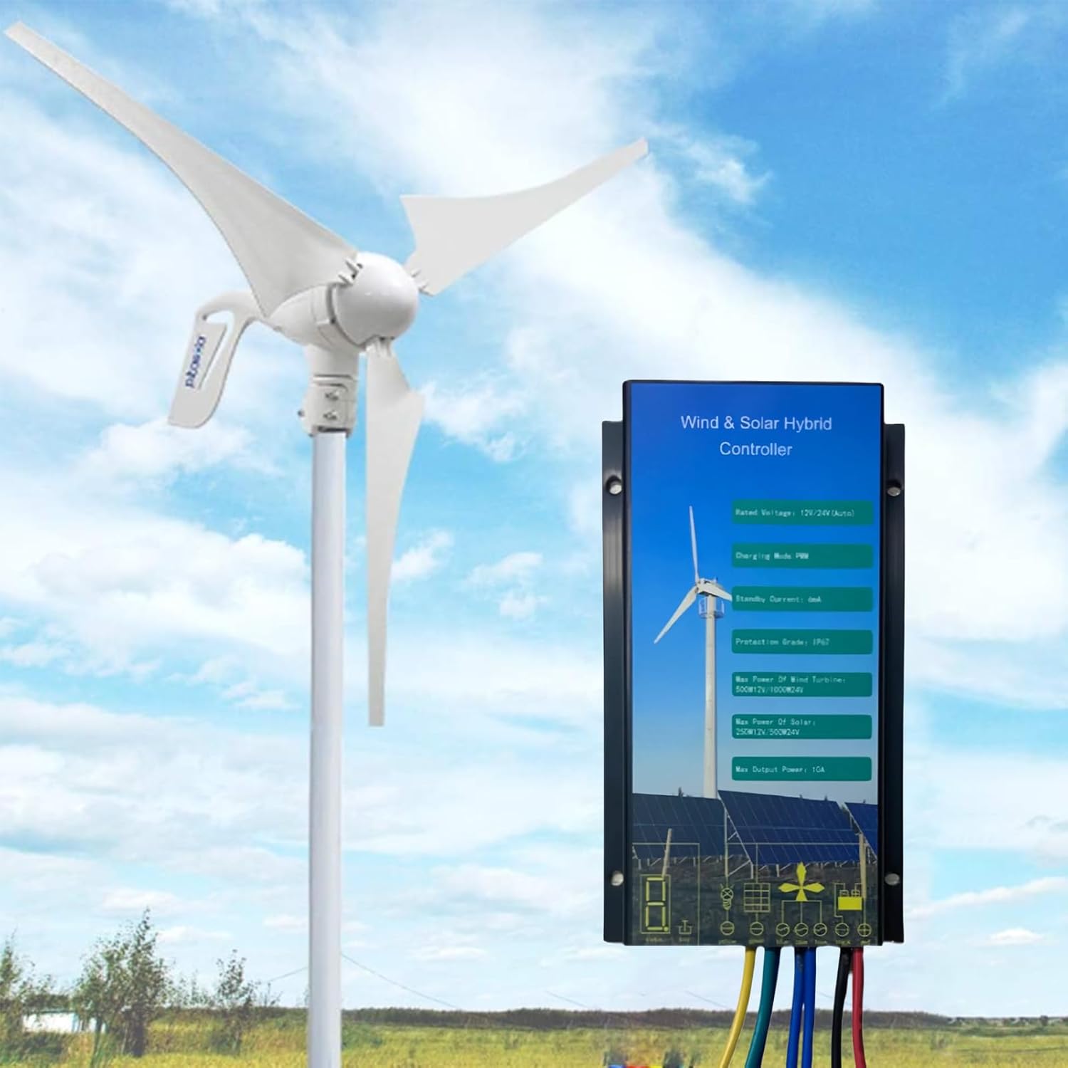 IP67 Waterproof 12V/24V Automatic Controller, Hybrid Solar Wind Charging Controller Apply to Wind Turbine Charge and Solar Panel Charging ,48V