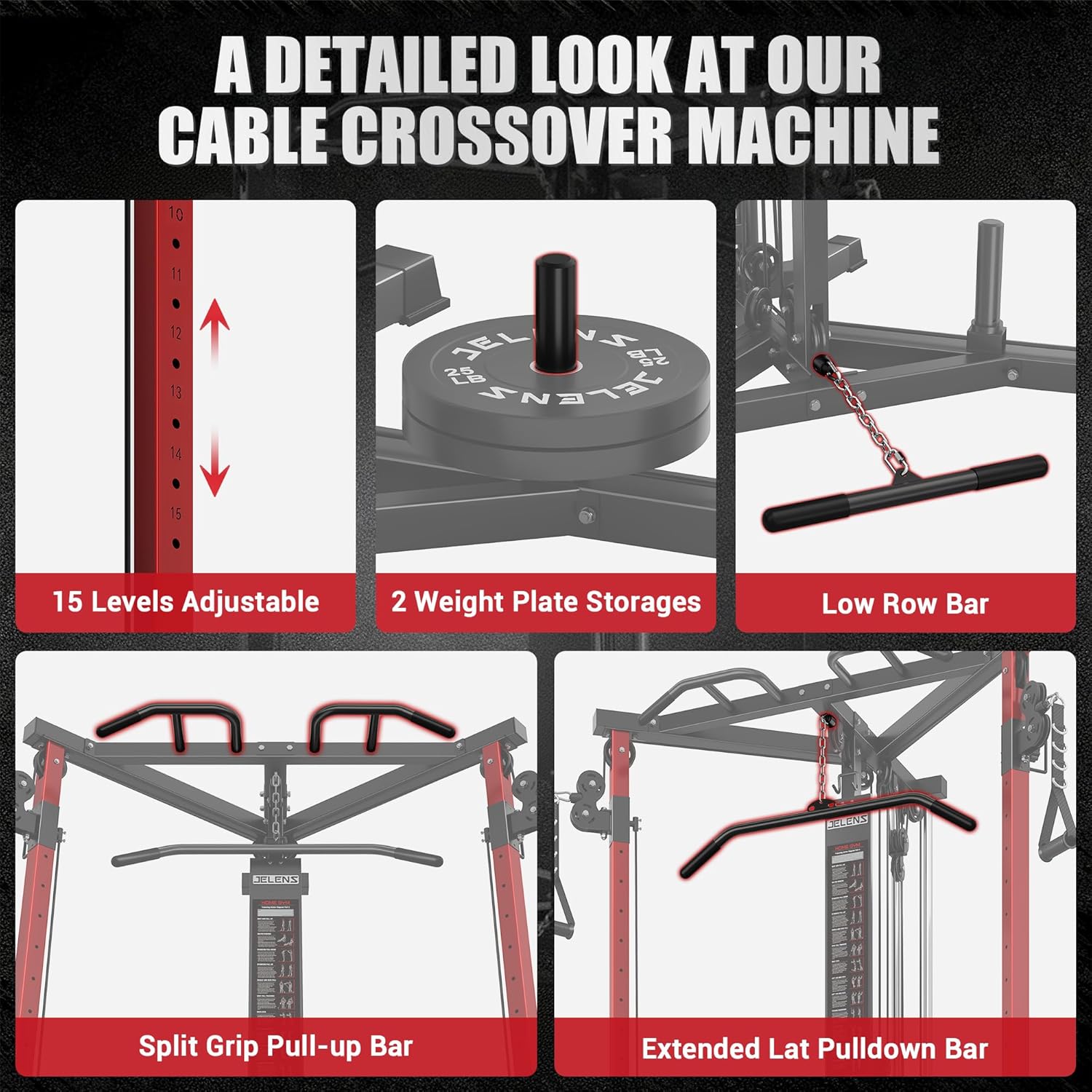 CC01 Fitness Cable Crossover Machine with High and Low Pulley System, Functional Trainer with with Pull Up Bars and Optional Bundle, Plate Loaded Pulley System for Home Gym Power Workout