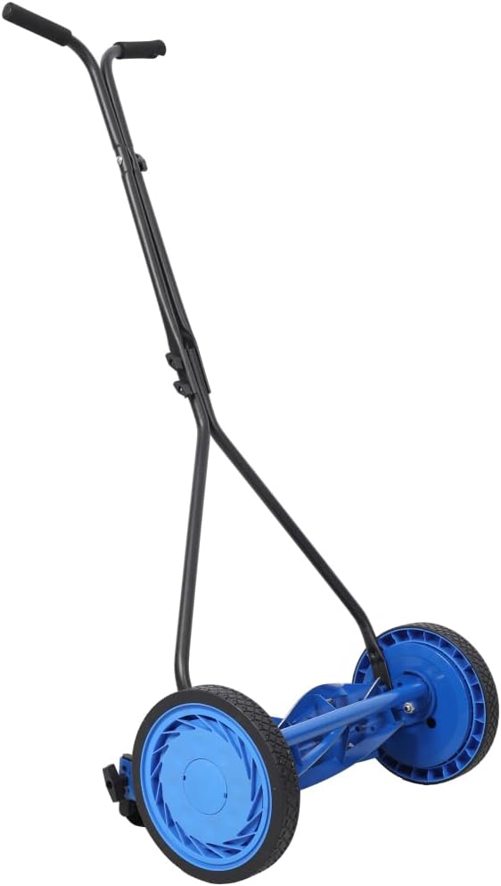 16in Push Lawn Mower, Push Reel Lawn Mower, Blue Color (Black+Blue + Steel)