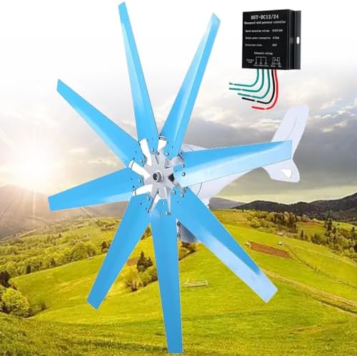 16000W Wind Turbine Kit - 8 Blades, 12V/24V/48V Off-Grid Power Generator for Boat, Caravan, Motorhome, Lighting, Shed, Log Cabin - Efficient Solar Wind Power Solution